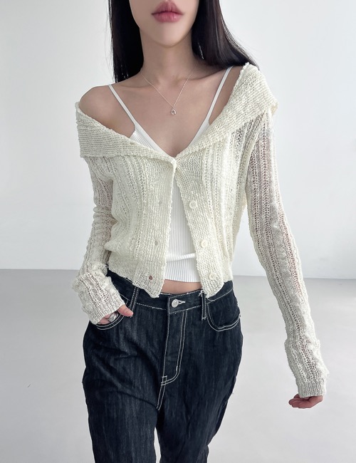 summer knitting long collar cardigan top