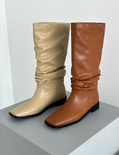 wearable shirring square middle boots