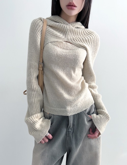 wool hood knit set