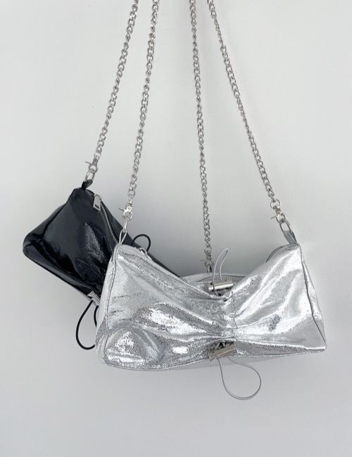 shirring string glossy chain bag