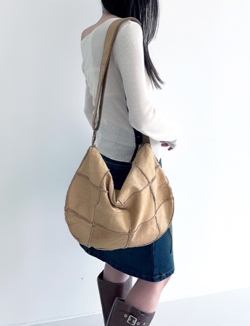 real leather patch two-way bag