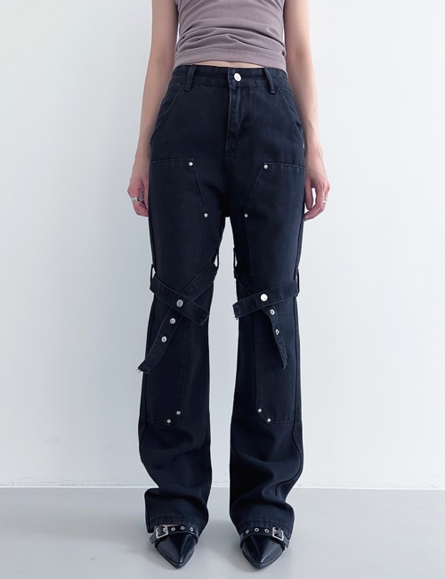 y2k belted boots-cut pants