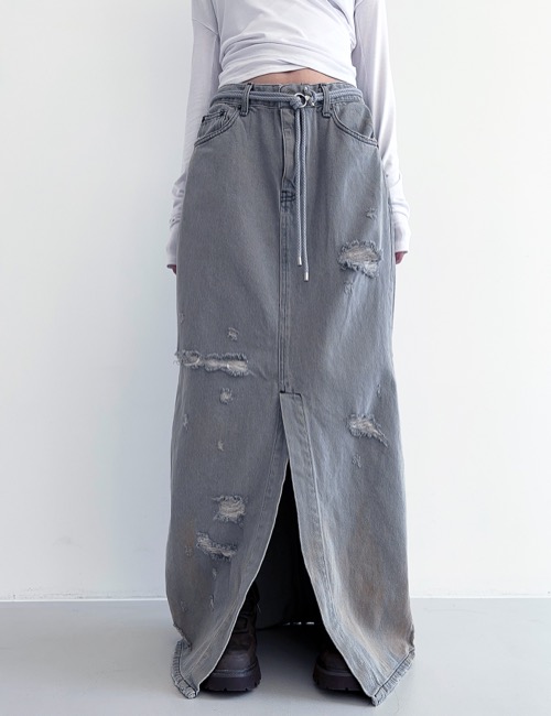 vintage gray damage long slit skirt