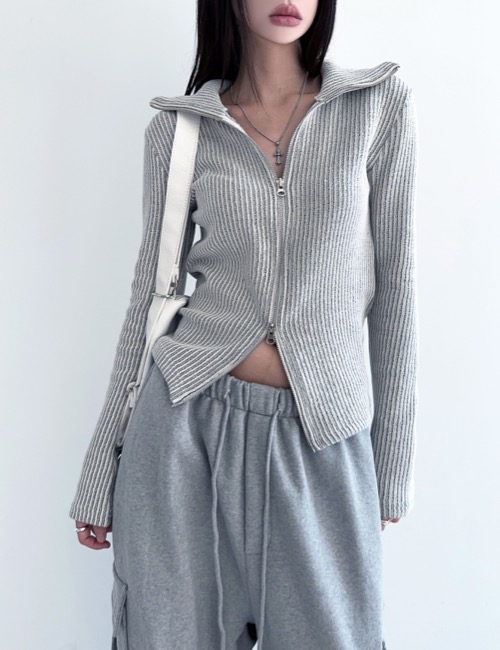 two-way cotton knit zip-up