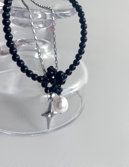 black chain mix pearl necklace