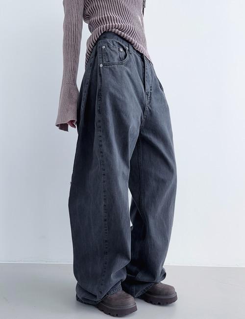 side fold wide denim pants