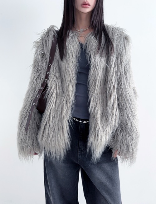 rough fur boxy jacket