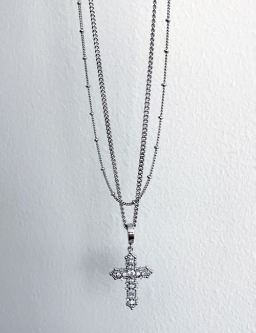 silver cross two-way necklace