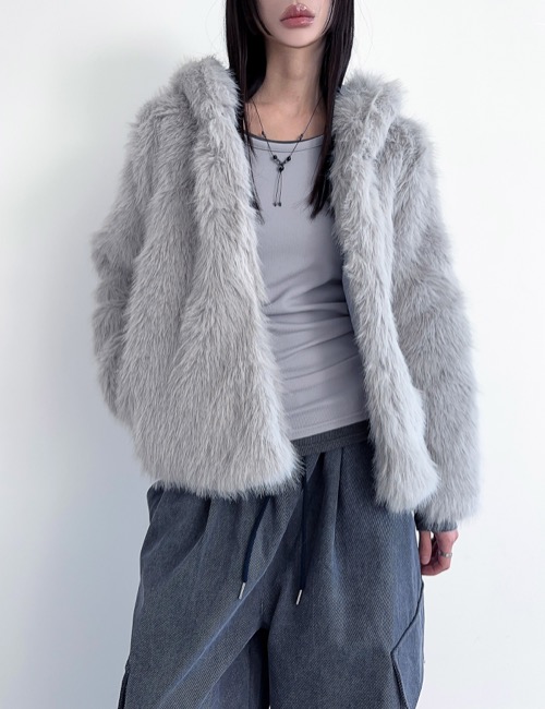 soft fur bulky hood jacket