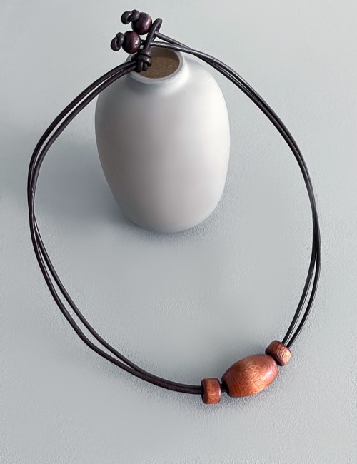 wood leather knot necklace