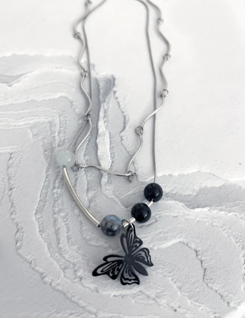 wave butterfly ball necklace