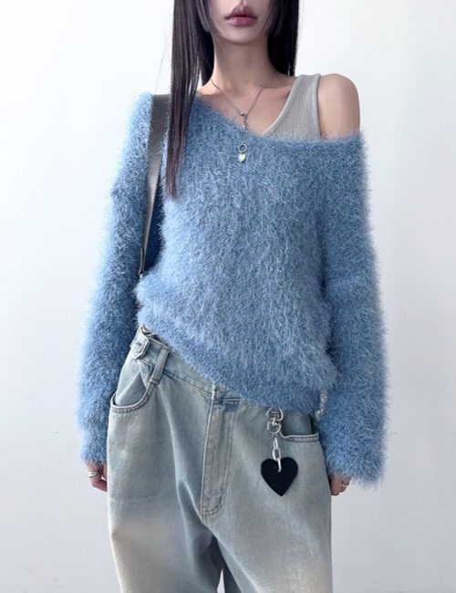 soft fur loose v knit