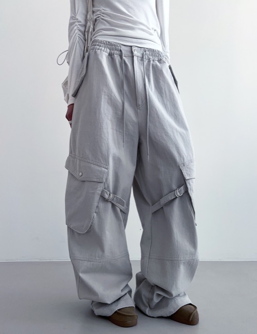 belted cargo washing wide pants