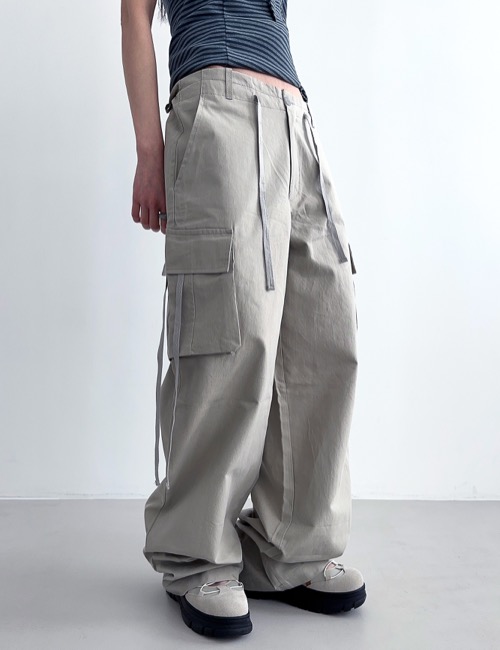cotton strap cargo long pants