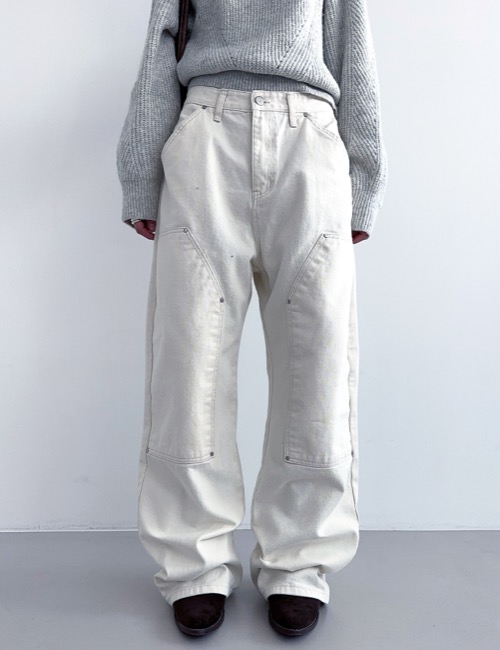 double detail wide cotton pants / ivory