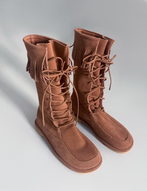 [ real leather ] bohemian fringe suede strap boots
