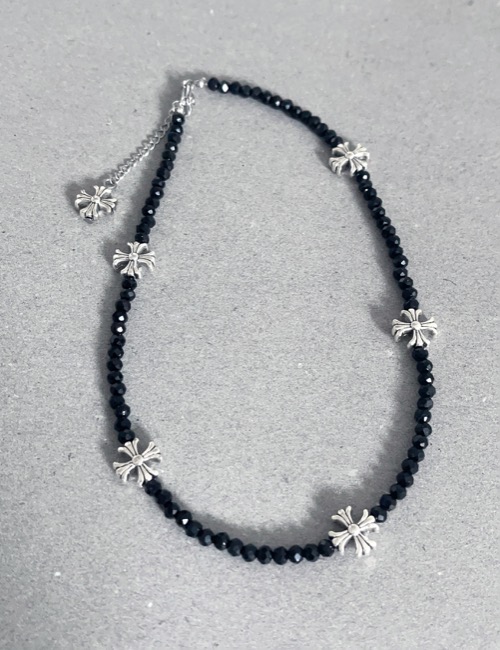 black beads cross necklace