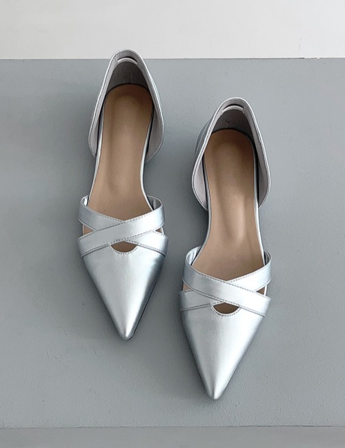 cross silver stiletto flat shoes