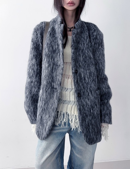 wool mix short collar half coat