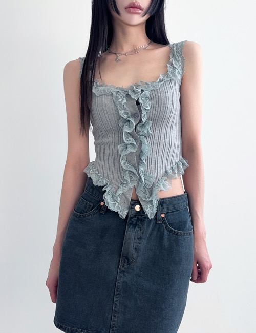 lace frill button sleeveless